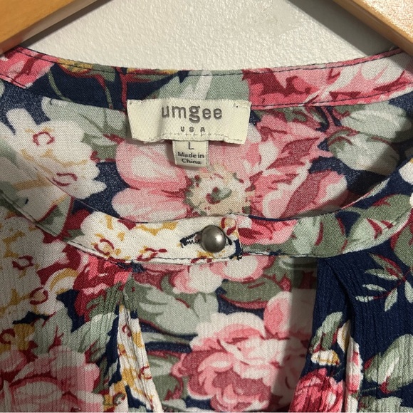 Umgee Navy Floral Trapeze Swing Cut Bell Sleeve Dress / Tunic Size L Large - Picture 4 of 14